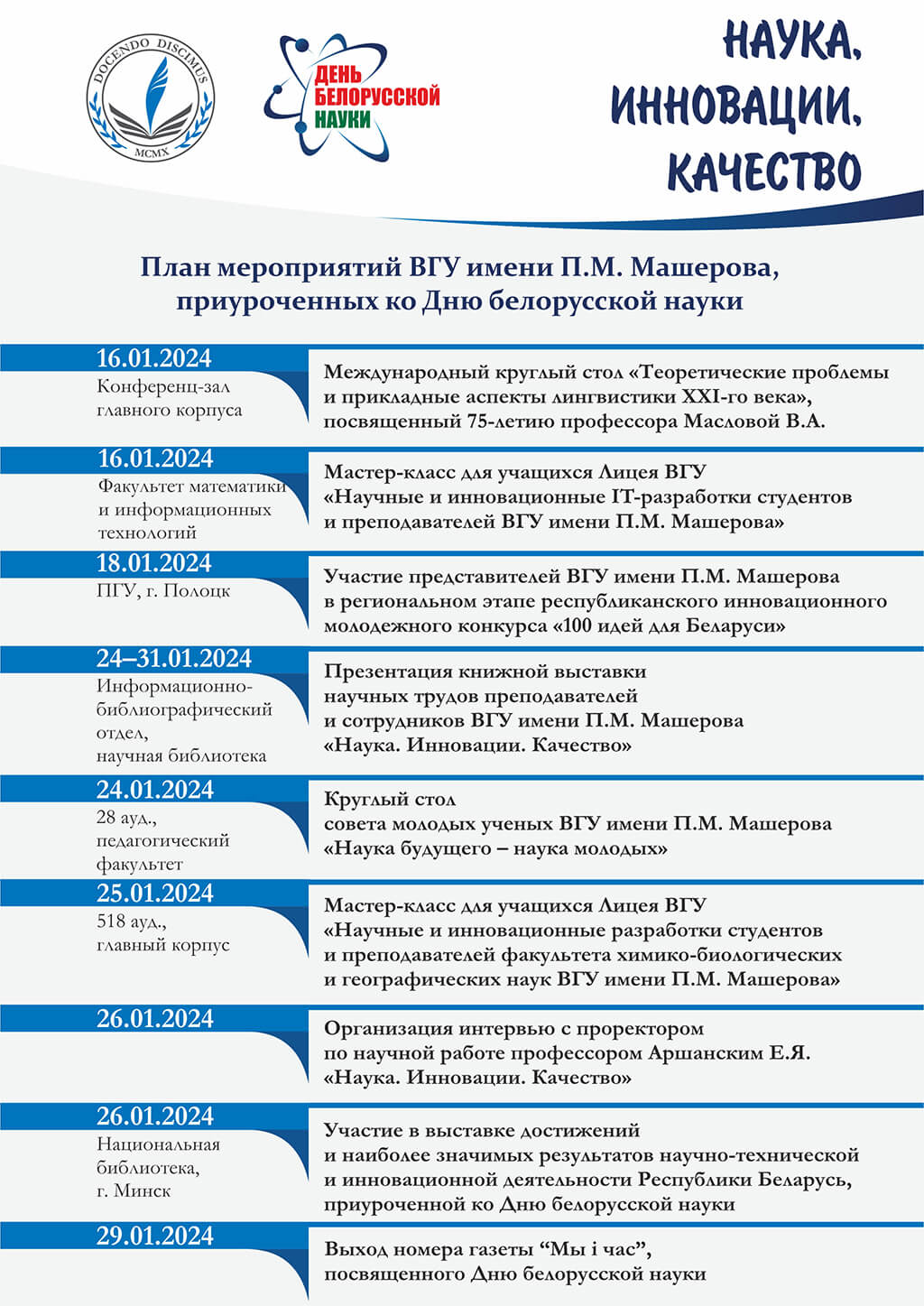 План мероприятий посвященных Дню белорусской науки в 2024 году